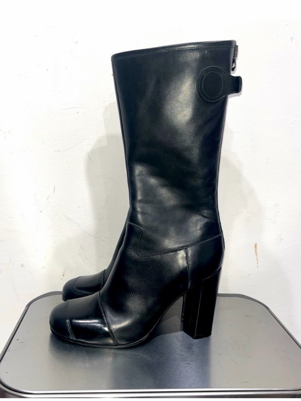 Acne Studios Leather Mid-Calf Block Heel Boots - Women